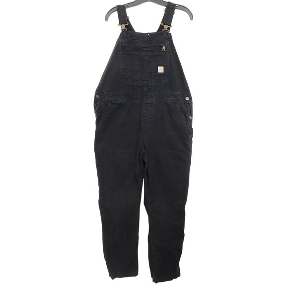 Carhartt Women's L (12-14) TALL Rugged Flex Loose Fit Canvas Bib Overall Black - Picture 1 of 9
